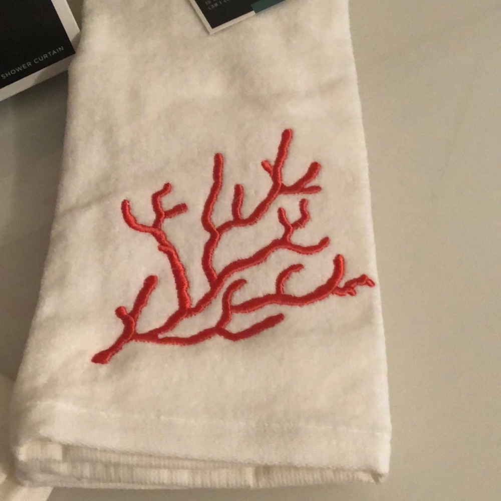 Coral Shower Curtain, Rug & (2) Hand Towels - Picture 4 of 4